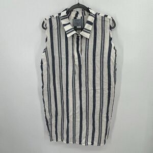 Tonle Women M White & Blue Striped Sleeveless‎ Dress Tunic Lagenlook Sustainable